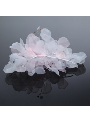 Imitation Pearls Organza Fascinators Pink Hair Flower