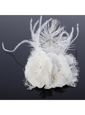 Lovely Lace Feather and Lace Outdoor Fascinators with Imitation Pearls