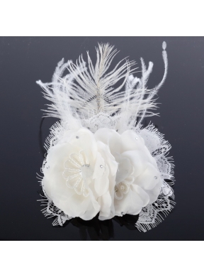 Lovely Lace Feather and Lace Outdoor Fascinators with Imitation Pearls