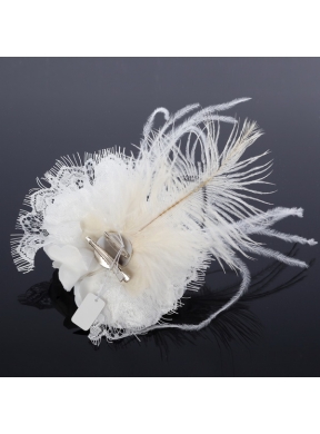 Lovely Lace Feather and Lace Outdoor Fascinators with Imitation Pearls