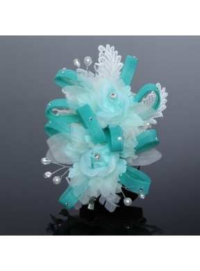 Luxurious Blue Lace Hair Flower with Imitation Pearls