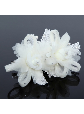 Luxurious Blue Lace Hair Flower with Imitation Pearls