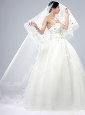 One-Tier Drop Veil Cut Edge 2014 White Bridal Veils