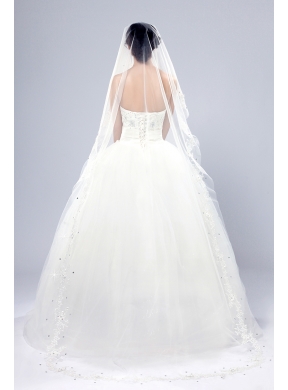 One-Tier Drop Veil Cut Edge 2014 White Bridal Veils