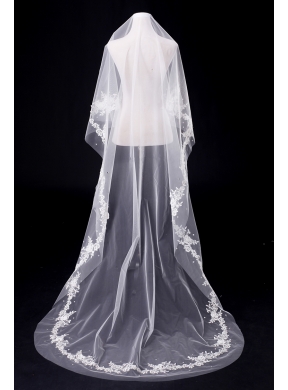 One-Tier Drop Veil Cut Edge 2014 White Bridal Veils