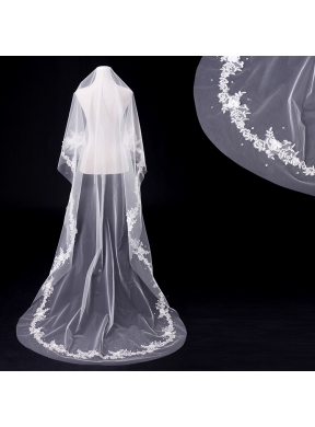 One-Tier Drop Veil Cut Edge 2014 White Bridal Veils