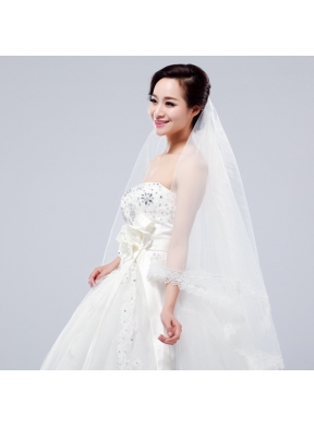 One-Tier Drop Veil  Scalloped Edge Angle Cut Wedding Veils