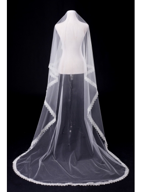 One-Tier Drop Veil  Scalloped Edge Angle Cut Wedding Veils