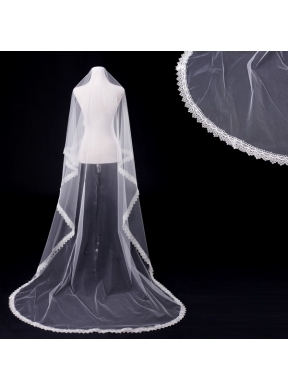 One-Tier Drop Veil  Scalloped Edge Angle Cut Wedding Veils