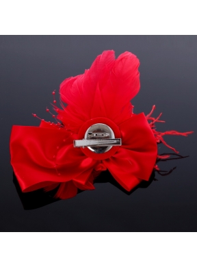 Romantic Red Feather and Satin Hair Flowers