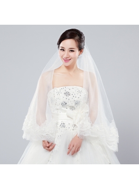 Two-Tier Drop Veil Tulle Lace Appliques Edge Wedding Veils