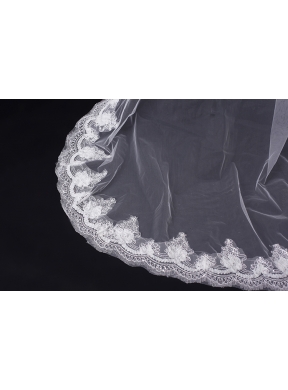 Two-Tier Drop Veil Tulle Lace Appliques Edge Wedding Veils