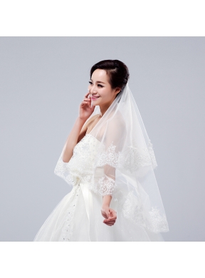 Two-Tier Lace Edge Wedding Veils with Angle Cut