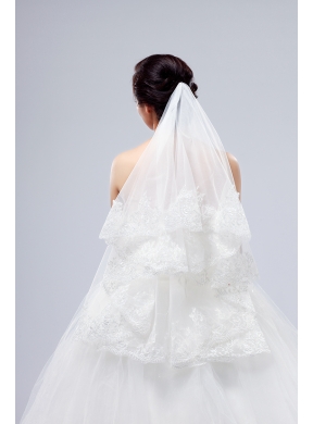 Two-Tier Lace Edge Wedding Veils with Angle Cut