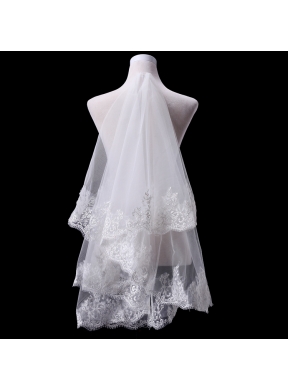 Two-Tier Lace Edge Wedding Veils with Angle Cut