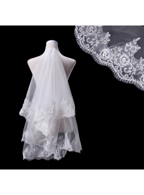 Two-Tier Lace Edge Wedding Veils with Angle Cut