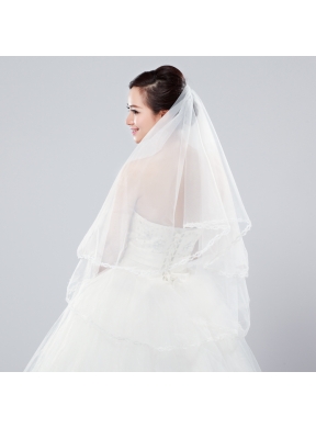 Two-Tier Tulle Bridal Veils with Ribbon Edge