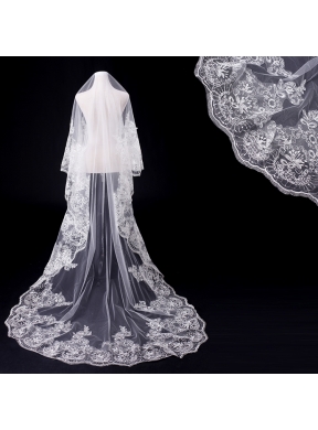 Classic One-Tier Lace Appliques Edge Wedding Veil