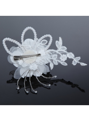 2014 White Pearl Lace and Feather Tulle Fascinators