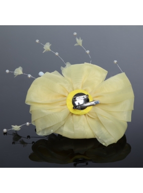 2014 Yellow Tulle Imitation Pearls Hair Flower