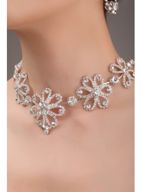 Alloy With Luxurious Rhinestone Jewelry Set Including Crown Necklace And Earrings