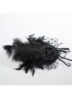 Beautiful Tulle Black and Purple Feather Hair Ornament