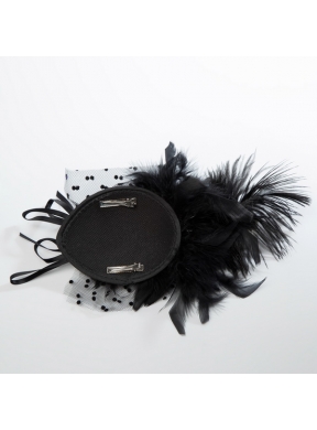 Beautiful Tulle Black and Purple Feather Hair Ornament