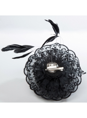 Cheap Feather Black Lace Fascinators for Wedding