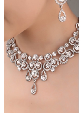 Luxurious Rhinestone and Alloy Dignified Ladies Tiara and Necklace