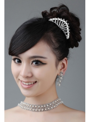 Pearl Wedding Jewelry Set Including Necklace  Earrings And Crown