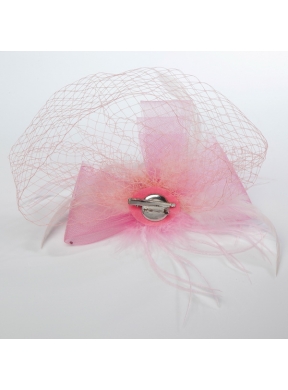 Pretty Pink Feather Tulle Net Yarn Briadl Hat