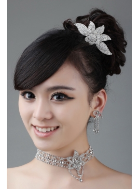 Round shaped Alloy and Rhinestone Dignified Ladies' Necklace and Crown