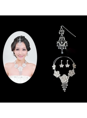 Alloy With Elegant Rhinestone Wedding Jewelry Set Including Necklace And Earrings