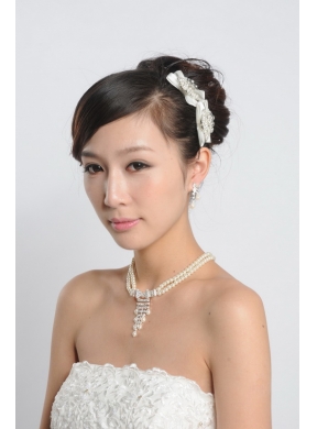 Amazing Alloy With Peals Wedding Jewelry Set Including Necklace Earrings And Headpiece