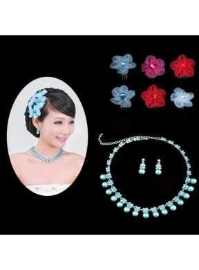 Multi Color Crystal Round Shaped Jewelry Set Including Necklace And Headpiece