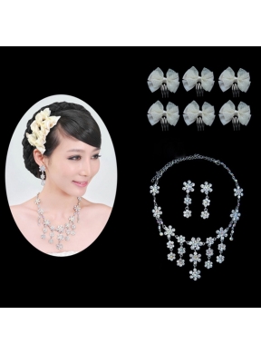 Pretty Alloy With Rhinestone Engagement Jewelry Set Including Necklace And Headpiece