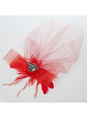 Romantic Red Feather Net Yarn Briadl Hat with Imitation Pearls