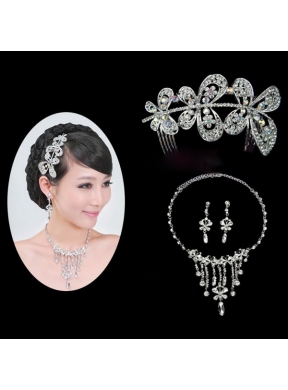 Shining Rhinestones Alloy Wedding Jewelry Set Including Necklace And Earrings