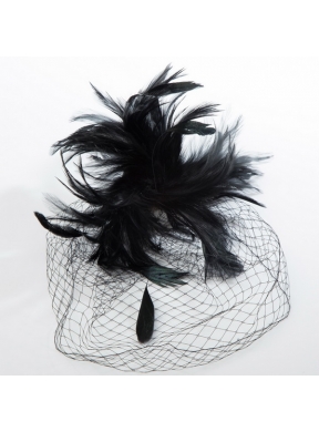 White Feather Elegant Net Yarn Briadl Hat with Imitation Pearls