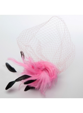 White Feather Elegant Net Yarn Briadl Hat with Imitation Pearls