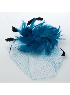 White Feather Elegant Net Yarn Briadl Hat with Imitation Pearls