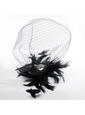 White Feather Elegant Net Yarn Briadl Hat with Imitation Pearls