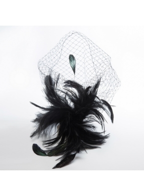 White Feather Elegant Net Yarn Briadl Hat with Imitation Pearls