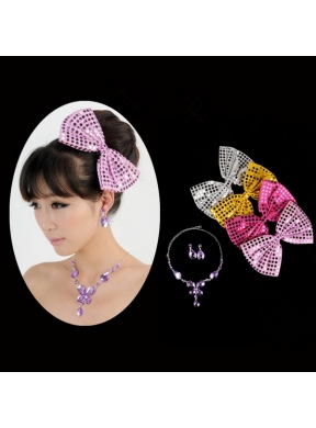 Alloy With Elegant Rhinestone Jewelry Set Including Necklace And Colorful Bowknot