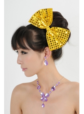 Alloy With Elegant Rhinestone Jewelry Set Including Necklace And Colorful Bowknot