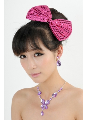 Alloy With Elegant Rhinestone Jewelry Set Including Necklace And Colorful Bowknot