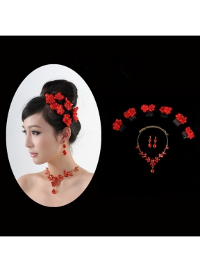 Attractive Necklace and Earing Wedding Jewelry Set with Hairpins