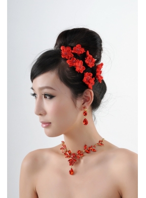 Attractive Necklace and Earing Wedding Jewelry Set with Hairpins