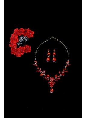 Attractive Necklace and Earing Wedding Jewelry Set with Hairpins