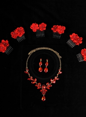 Attractive Necklace and Earing Wedding Jewelry Set with Hairpins